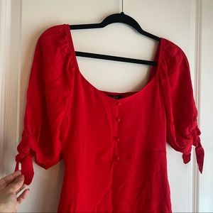 F21 red puff sleeve dress